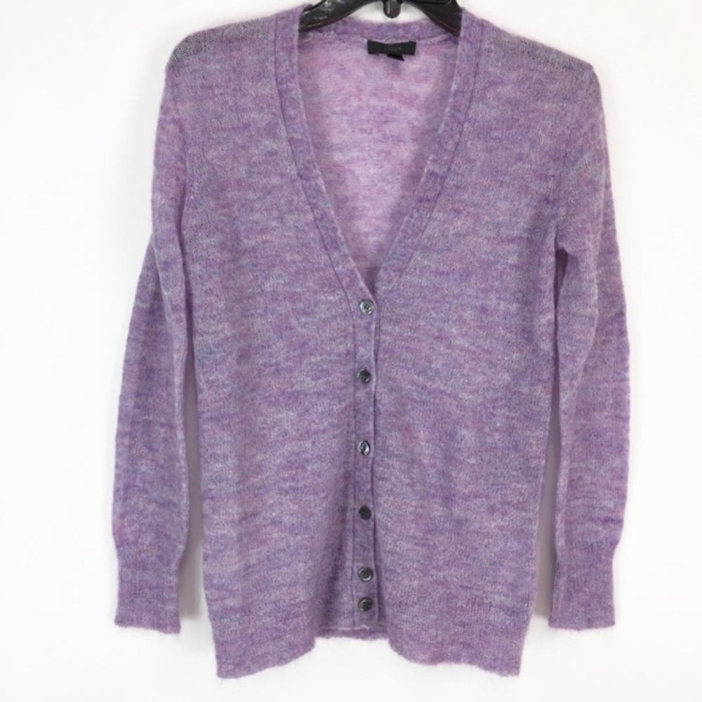 J. Crew Cardigan Sweater Women's Size XXS Purple Kid Mohair Button Front V-Neck